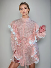 Stand Collar Pearl Single Breasted Waist Cinching Printing Dresses