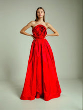 Red Large Rose Patchwork High Waist Strapless Maxi Dresses