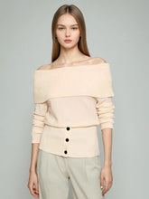 One Shoulder Knitted Pullover Long Sleeve Sweater