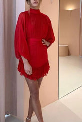 Mini-robe en mousseline à volants - Rouge