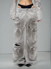 Perforierte gerade Röhrenhose im Vintage-Stil