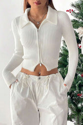 Cardigan en tricot côtelé à manches longues et col zippé