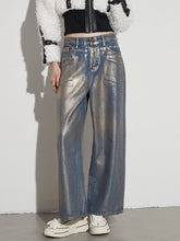 Loose Gold Stamping Denim Pants For Pockets