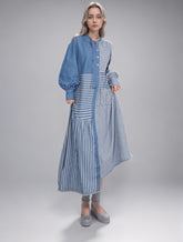 Denim Patchwork Stripes Maxi Dresses