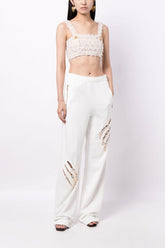 Jogginghose Mit Metall Strasssteinen Und Krallenausschnitt Und Hoher Taille - Weiß