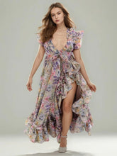 Robe longue à col en V imprimée
