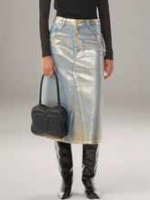 Metallic Patchwork Midi Denim Skirts