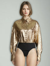 Polo Collar Long Sleeve Jumpsuit Gold Shirt