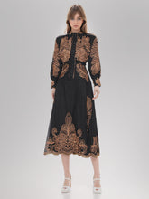 Embroidered Printing Stand Flare Collar Dresses