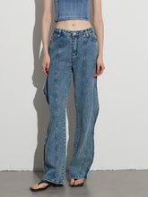 Loose Wave Design Denim Pants For Button Wide Leg Jeans
