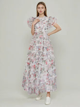 Maxikleid mit Rundhalsausschnitt und Netzstoff-Print