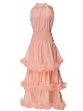 Robe longue à volants élastiques sans manches Katie