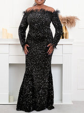 Robe longue à épaules dénudées et plumes Rowen
