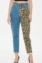 Zweifarbige Jeans mit Leopardenmuster in voller Größe