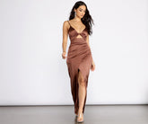 Tina formelles Satinkleid mit Knoten