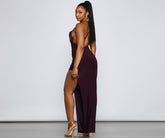 Inez – Formelles, hochgeschlitztes, gerüschtes Kleid