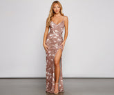 Isla – Formelles Kleid mit hohem Schlitz und Blumenmuster