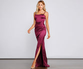 Evie Formal Ruched Satin Sleeveless Dress