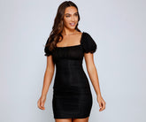 Major Flirt Swiss Dot Ruched Mini Dress