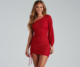 Robe courte froncée à manches ballon scintillantes