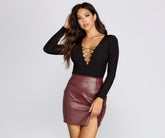 Body à lacets à manches longues