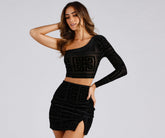 Griechisch-schickes, beflocktes Crop-Top aus Samt