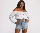 Schulterfreies Crop-Top mit Blumenmuster