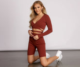 Haut court cache-cœur décontracté en tricot