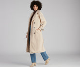 Trench-coat long en sherpa avec fermeture en tricot