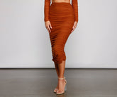 Falling For Glam Ruched Midi Skirt