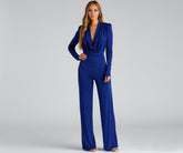 Modischer Jumpsuit aus Strick mit tiefem Ausschnitt und Wasserfallausschnitt