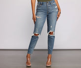 Tobi – Hoch sitzende Mom-Jeans in Destroyed-Optik