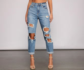 Totally Destructed Cuffed Mom Jeans