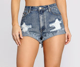 Hochgeschnittene Jeansshorts mit Bündchen im Destroyed-Look