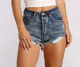 Jeansshorts mit hohem Bund und aufgerolltem Saum