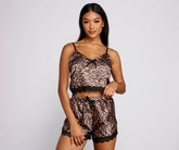 Set aus Tanktop und Shorts aus Satin mit Leopardenmuster