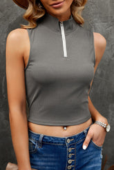 Half-Zip Sleeveless Crop Top