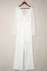 Open Back Spliced Lace Plunge Jumpsuit