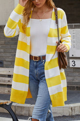 Pull cardigan long rayé à manches longues