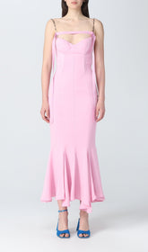 Schmales Maxikleid mit Trägern in Pink