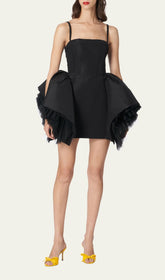 Mini-robe à bretelles en faille de soie CorsetED en noir