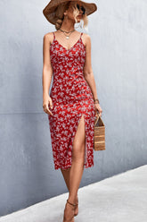 Kleid mit Blumenmuster, Spaghettiträgern, V-Ausschnitt und Schlitz