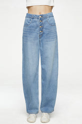 Jeans mit weitem Bein und Knopfleiste