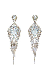 Silver Diamante Tassel TearDrop Drop Earrings
