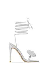Silver Cross-Lace RhineStone Bow Heels