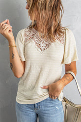 Lace Yoke Flutter Sleeve Textured Top