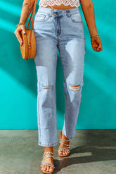 Distressed-Jeans mit hoher Taille und geradem Bein
