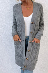 Duster-Cardigan mit Zopfmuster und Knopfleiste