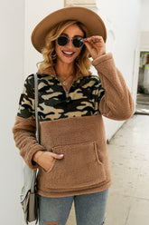 Camouflage Color Block Quarter Zip Pullover
