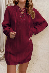 Robe pull à lacets et manches ballon